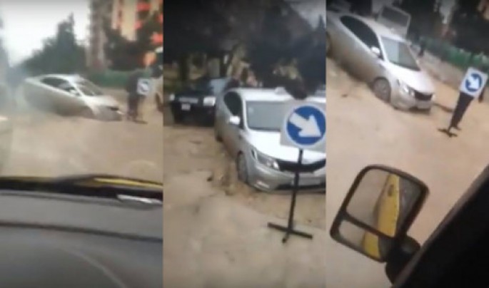 Xırdalanda avtomobil kanalizasiya quyusuna düşdü  - VİDEO