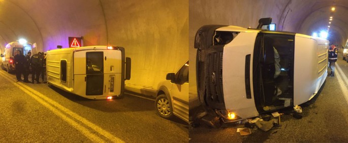 Polis mikroavtobusu tuneldə aşdı: 5 yaralı - FOTO