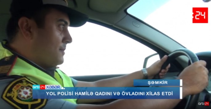 Azərbaycanda yol polisi hamilə qadın və övladını xilas etdi - VİDEO