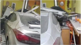 Sükan arxasında yatan  sürücü avtomobili kafeyə saldı   - VİDEO