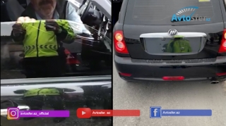 Yol polisi "kruq plyonka", nömrəsiz "Naz Lifan" saxladı:  sürücü söyüş söydü  - VİDEO