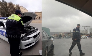 İki yol polisi yolda qalan sürücüyə kömək etdi - FOTO - VİDEO