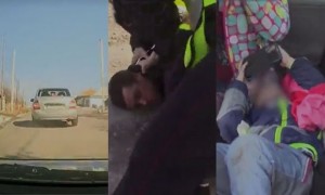 İki azyaşlı uşağı ilə polisdən qaçmağa çalışdı  - VİDEO