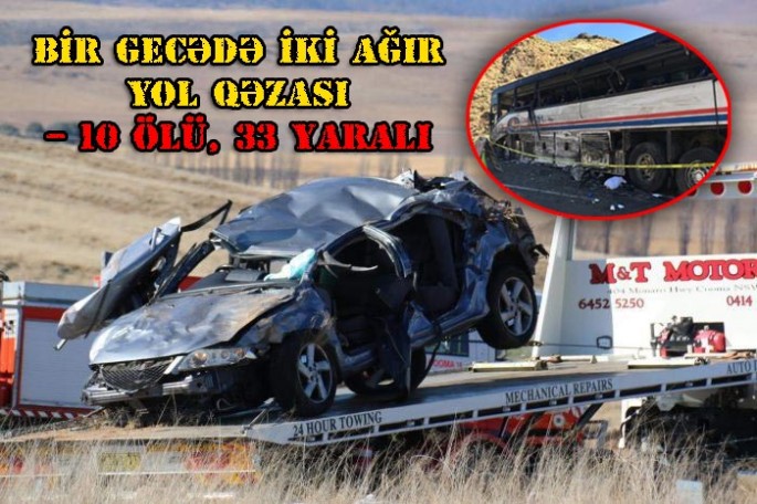 Bir gecədə iki ağır yol qəzası – 10 ölü, 33 yaralı