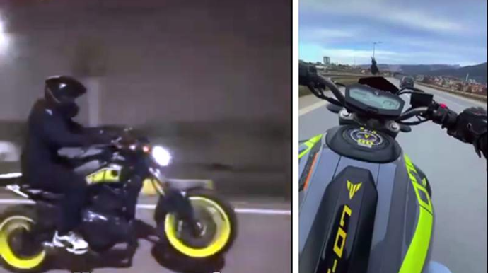 Motosikleti bir təkər üzərində sürən şəxsi polis saxlayıb cərimələdi - VİDEO 