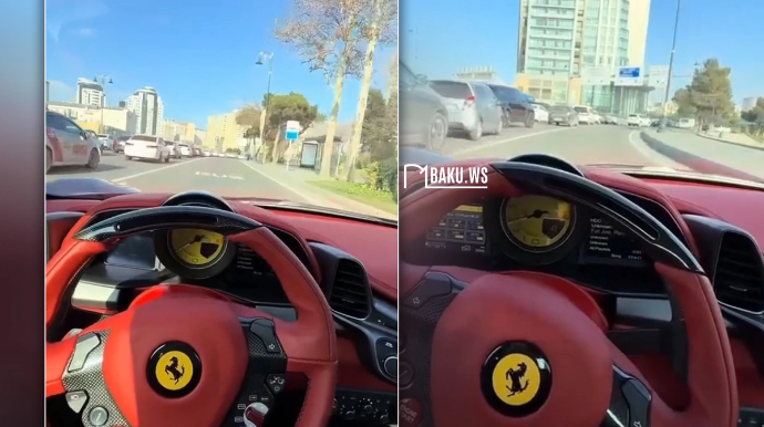 Bakıda "Ferrari"nin sürücüsü qaydaları kobud şəkildə pozdu - VİDEO