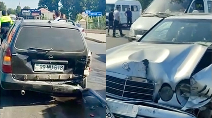 Düzgün ara məsafəsi saxlamayan sürücü qəza törətdi; yaralı var    - VİDEO