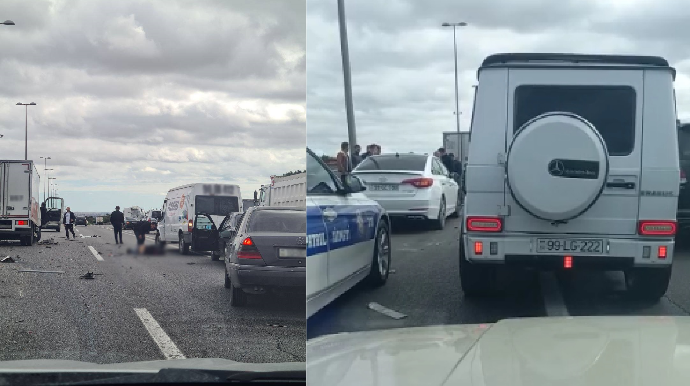 Aeroport yolunda dəhşətli qəza:  kilometrlərlə tıxac yaranıb   - FOTO - VİDEO