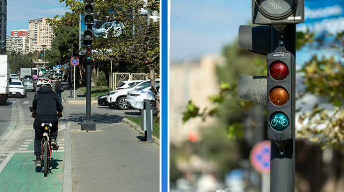 Paytaxtın 4 kəsişməsində işıqforlara yeni nəsil velosiped bölmələri quraşdırıldı 