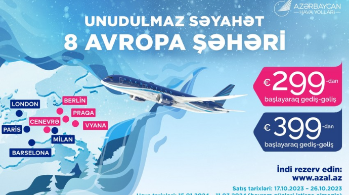 AZAL Bakıdan Avropanın 8 şəhərinə xüsusi təklif təqdim edir 