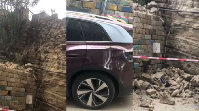Bakıda divar uçdu: Avtomobilə ziyan dəydi - VİDEO 