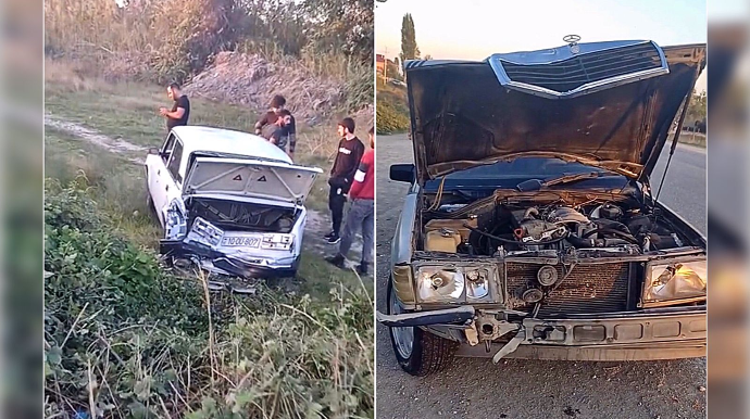 Yüksək sürətlə “Mercedes”ə çırpılan “07” dərəyə düşdü   - VİDEO