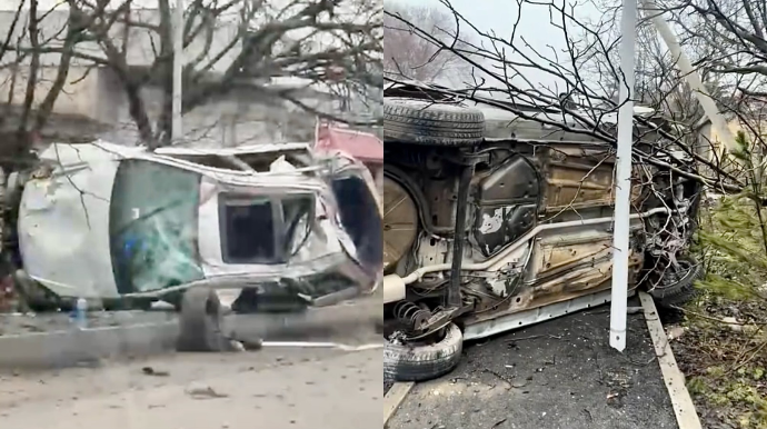 İdarəetmədən çıxan “Opel” bir neçə dəfə aşaraq səkiyə çıxdı   - VİDEO