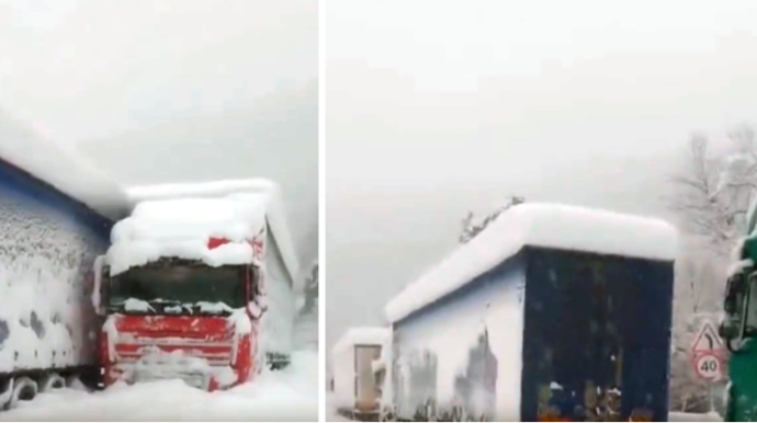 Azərbaycanlılara məxsus yük maşınları YOLDA QALDI: Çətin vəziyyətdədirlər - VİDEO