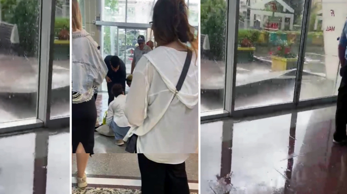Güclü doluya görə "AF Mall"ın üzlüyü qopub qadının ÜSTÜNƏ DÜŞDÜ - VİDEO 
