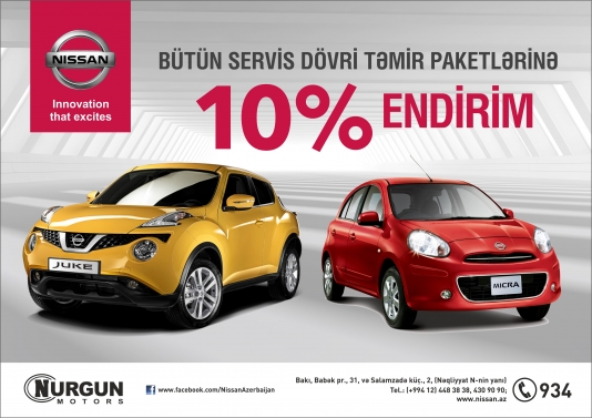 “Nissan Azərbaycan” servis xidmətlərinə yeni endirim kampaniyasına start verdi