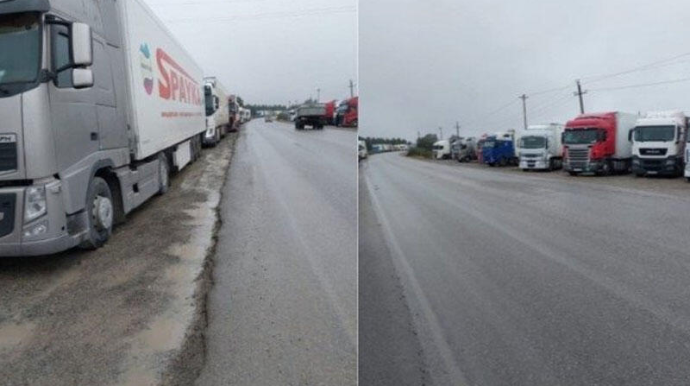 Gürcülər ermənilərin yolunu bağladı - yüzlərlə yük maşını sərhəddə qalıb  - VİDEO 