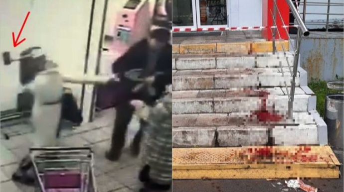 Qadın geyimli kişi mağaza müştərilərinə balta ilə hücum etdi - VİDEO