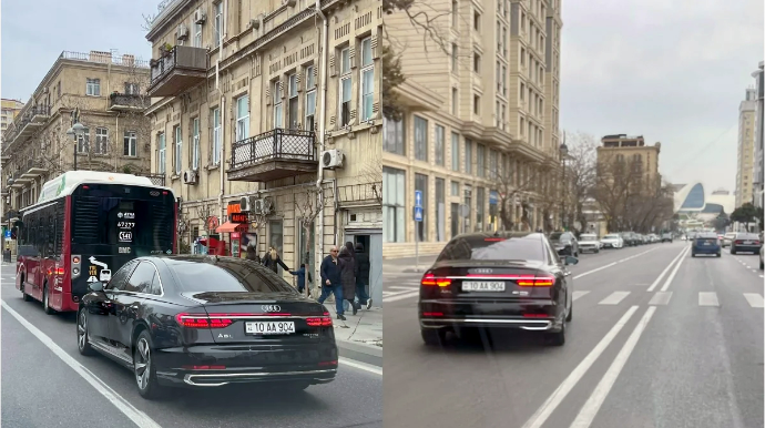 "AA" seriyalı avtomobil yol hərəkəti qaydalarını kobud şəkildə pozdu - FOTO 