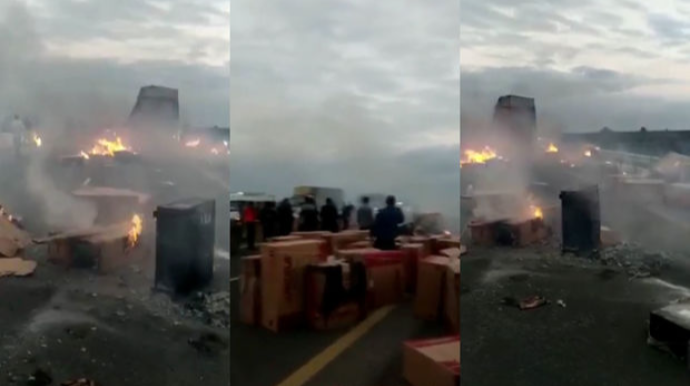 Masallı - Bakı yolunda TIR yanıb - VİDEO 