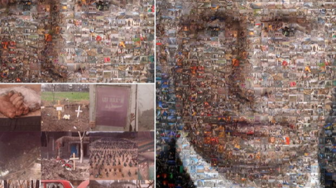 Ukraynada müharibə dəhşətlərinin görüntülərindən Putinin portreti hazırlandı - FOTO 