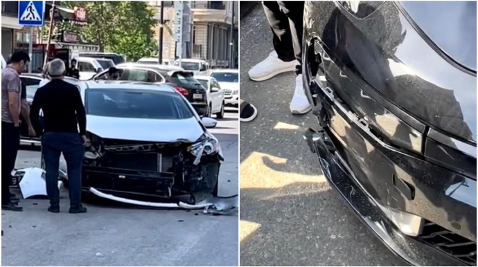 Yolayrıcında qayda pozan sürücü qəzaya səbəb oldu; maşını yararsız hala düşdü - VİDEO