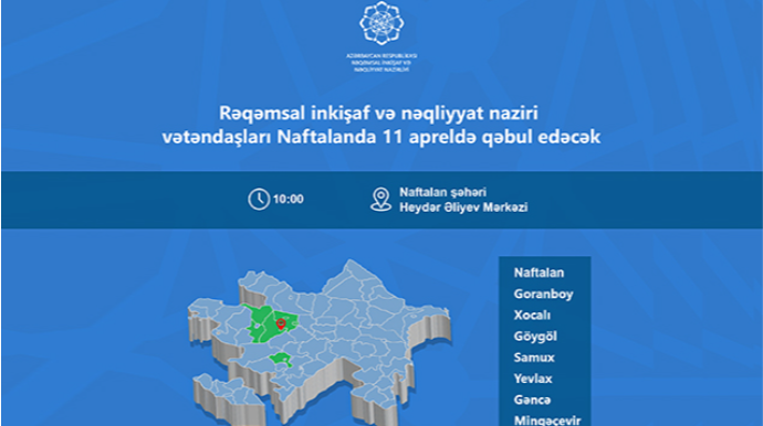 Rəşad Nəbiyev Naftalan şəhərində vətəndaşları 11 apreldə qəbul edəcək 