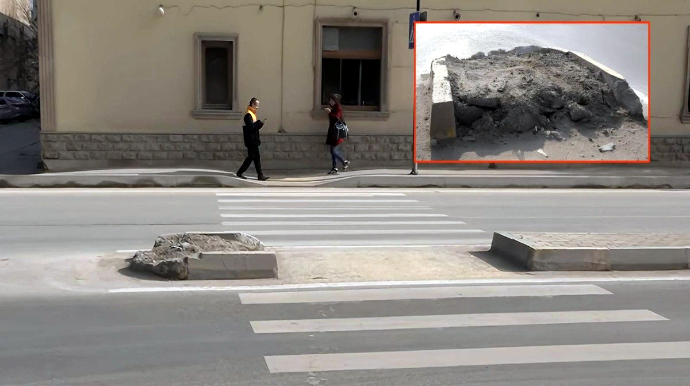 Sürücülər üçün təhlükə törədən səki - "Nə işıq, nə yol nişanı var" - VİDEO 