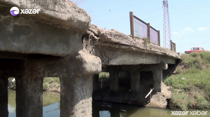 Sabirabadda yeni təmir olunan körpü qəzalı vəziyyətə düşüb - VİDEO