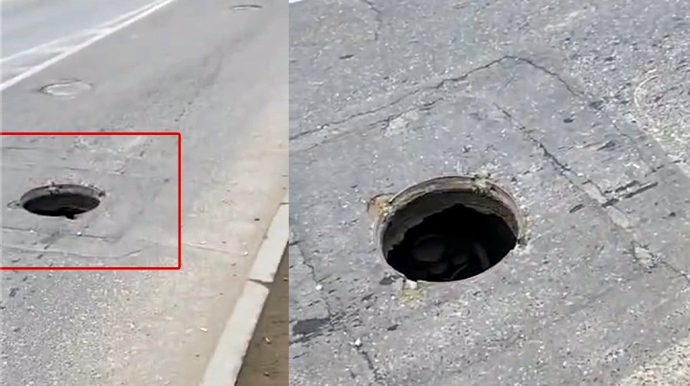 Oткрытый люк в Пиршаги угрожает автомобилистам - Ловушка на дороге - ФОТО