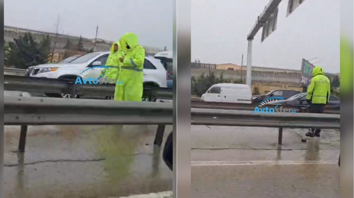 Yol polisləri suyun içində xidmət aparır – VİDEO