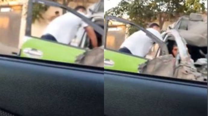 Paytaxtda "Toyota Prius" markalı maşın qəzaya düşdü, damı qopdu - VİDEO 