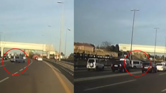 В Баку ехавший задним ходом водитель вызвал аварию - ВИДЕО 