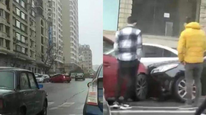 В Баку произошло ДТП с участием Toyota Prius - ВИДЕО 