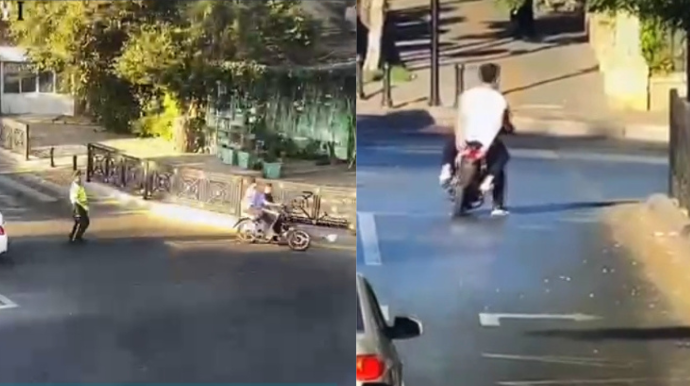 Bakıda moped sürücüsü və sərnişini saxlanıldı; həbs qərarı verildi - VİDEO
