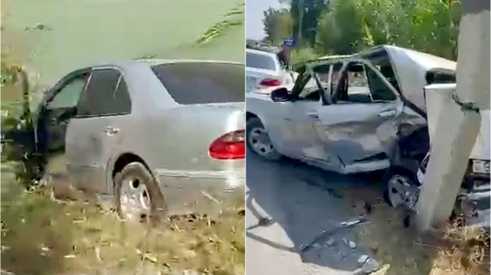 Toqquşan maşınlardan biri kanala düşdü, digəri əzik-əzik oldu    - VİDEO
