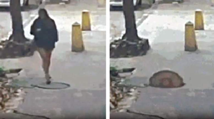 Başı telefona qarışan qadın kanalizasiya quyusuna düşdü - VİDEO 