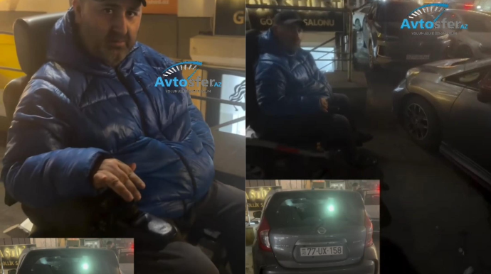 Səkidə parklanan maşın əlilin hərəkətinə maneə yaratdı – 77-UX-158 - VİDEO 