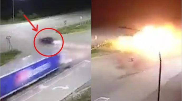 Qəzada avtomobil “alov topuna” çevrildi: Sürücü yara almadan xilas oldu    - VİDEO