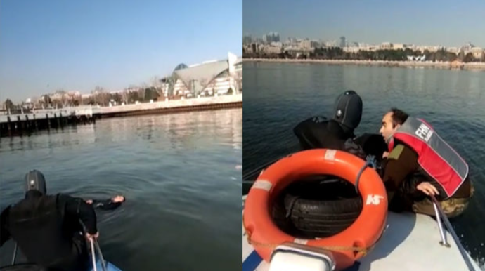 Dalğıclar dənizdə batan şəxsi xilas ediblər - VİDEO 