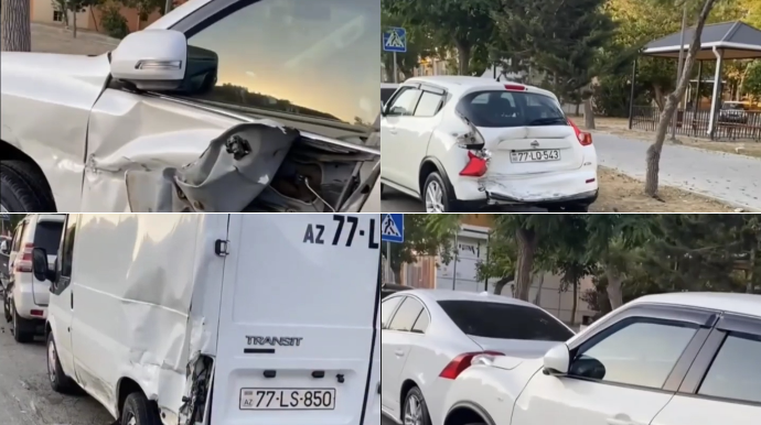 Bakıda ağır qəza; 4 maşın toqquşaraq bu hala düşdü - VİDEO