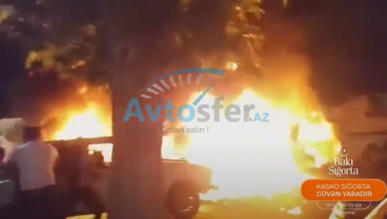 Gəncədə dəhşətli hadisə:  Azyaşlıların olduğu maşın alışıb yandı - VİDEO