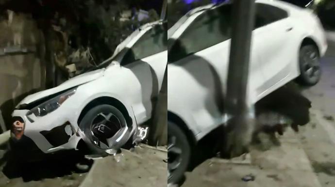 İdarəetməni itirən sürücü “KIA” ilə qəza törətdi - Evin hasarı dağıldı   - VİDEO