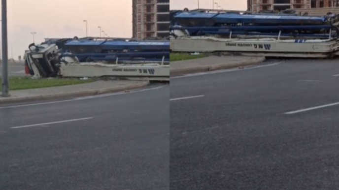 Bakıda beton pompalayan maşın aşdı, üç nəfər xəsarət aldı - VİDEO 