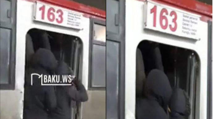 Qarlı havada sərnişinlərin avtobusda acınacaqlı halı  - VİDEO