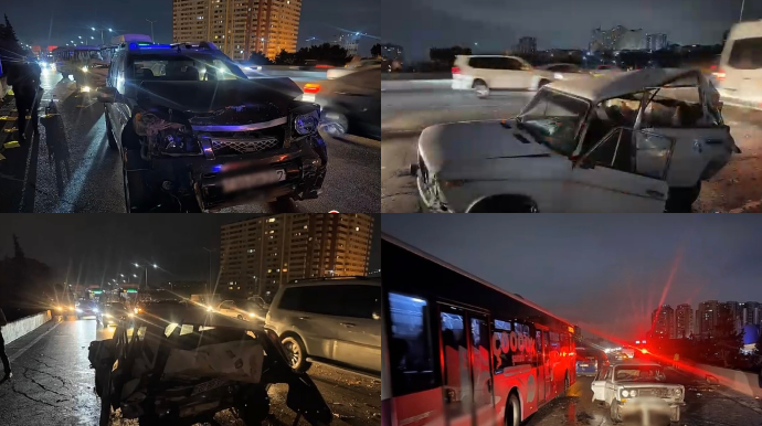 Nasaz avtomobil zəncirvari qəzaya səbəb oldu - Xəsarət alan var - VİDEO