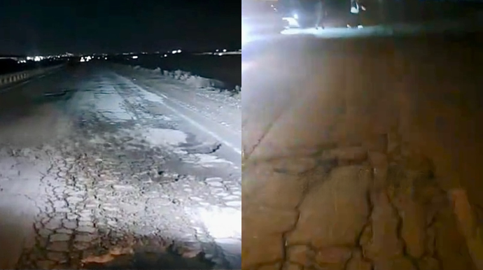 Bakı-Quba yolunda asfalt yararsız hala düşüb – Sürücülər ciddi zərər görür - VİDEO