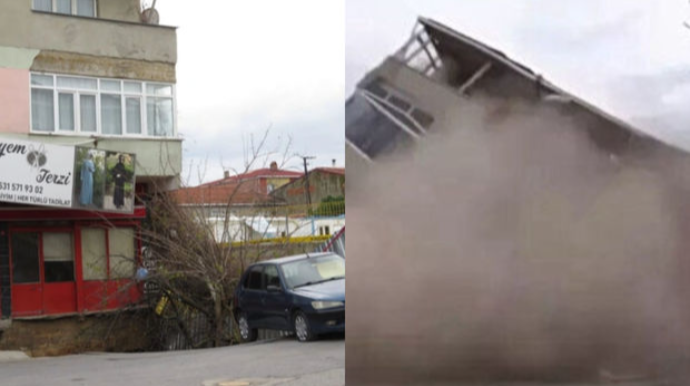 Metro inşaatı zamanı yol çökdü: Ardınca iki bina aşdı    - VİDEO - FOTO