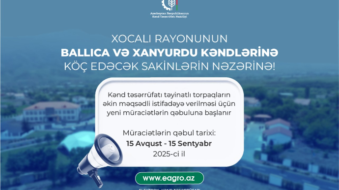 Xocalıda torpaq icarəsi üçün müraciət qəbulu başlayır 