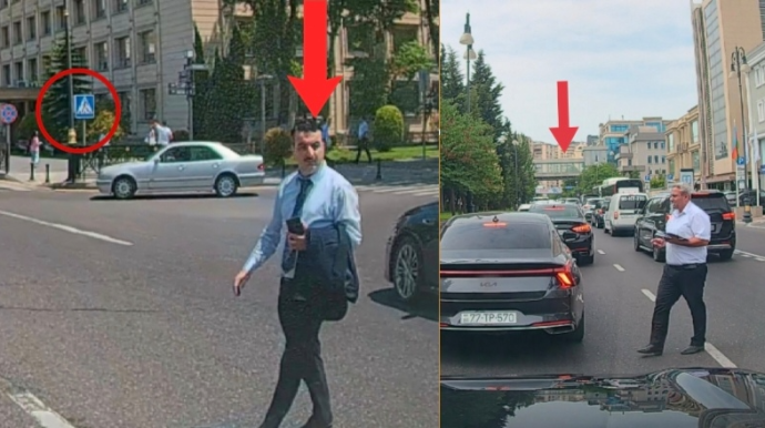 Keçidin yaxınlığında qayda pozan piyadalar - BİRİ TANINMIŞ POLİTOLOQDUR - VİDEO   